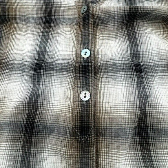 J. Jill Women's Small Tan Brown Plaid Button Up Shirt Blouse V neck Long Sleeves - Picture 8 of 10